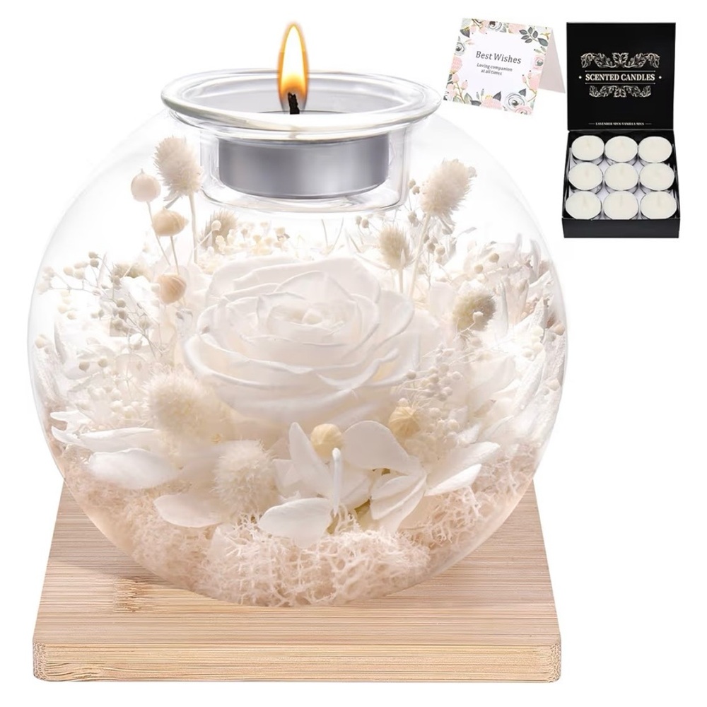 White Floral Glass Candle Holder
